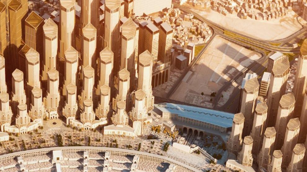 تصویری از پروژه در ملک سلمان در مکه با برج‌های بلند و معماری مدرن